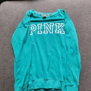Victoria's Secret Pink Logo Women Blue Crew Neck Long Sleeve Sweatshirt …